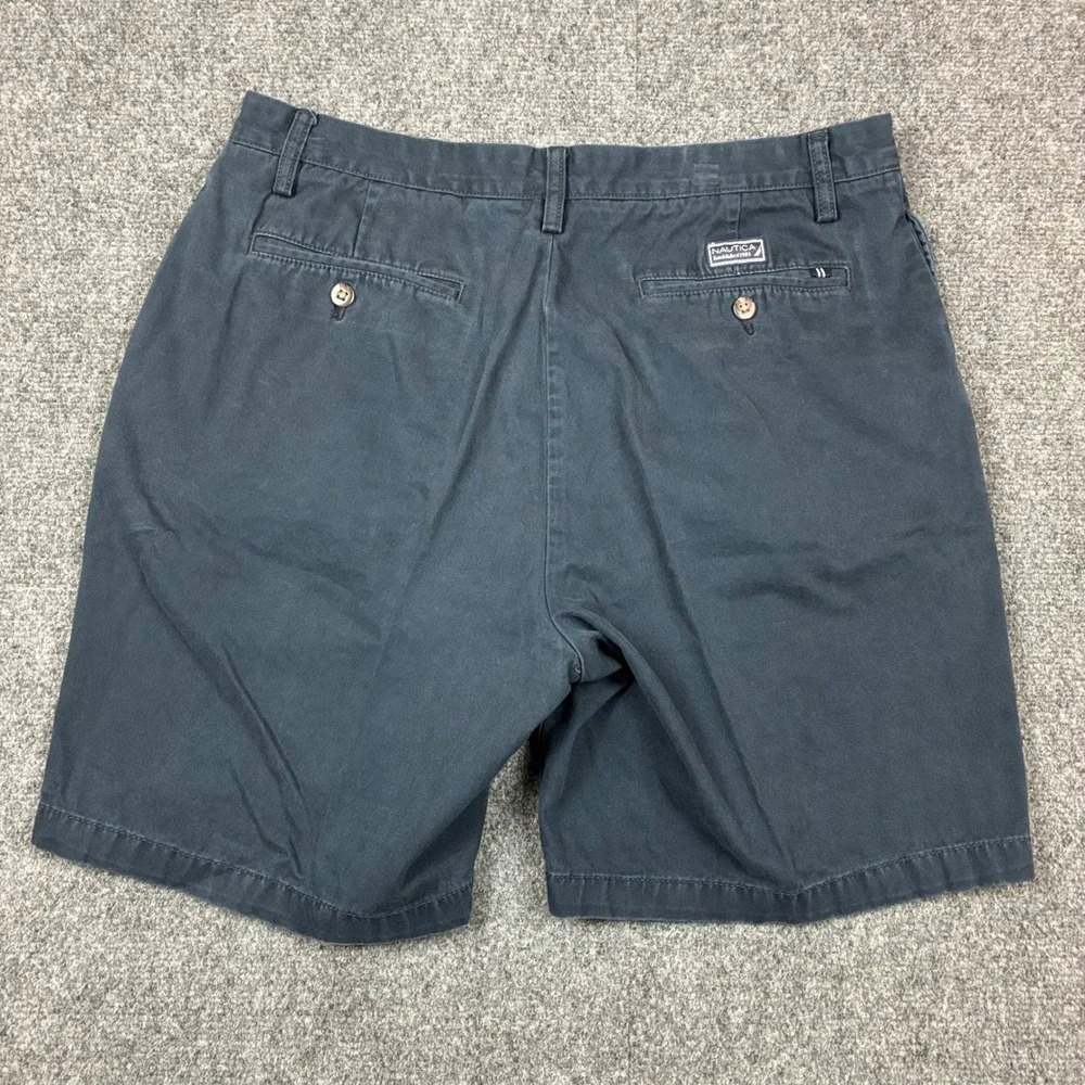 Nautica Mens Size W36 Navy Blue Pleated Chino Shorts Classic Fit Cotton Twill